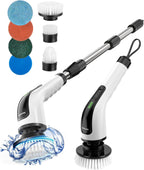 Electric Spin Scrubber, Power Shower Cleaning Brush with Long Handle | Cordless Cleaning Scrubber, 7 Replaceable Brush Heads, 90Mins Work Time, 3 Adjustable Size, 2 Speeds for Bathroom Cleaner
