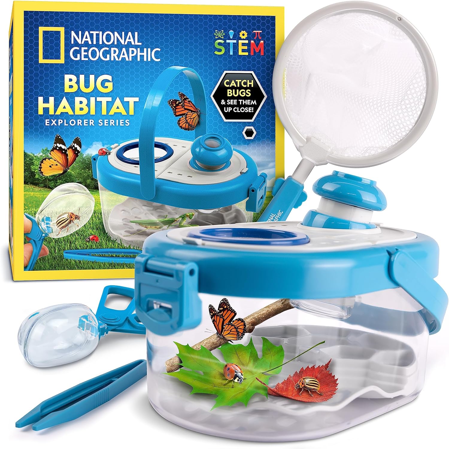 National Geographic Bug Catcher Kit and Outdoor Insect Habitat for Kids | 360-Degree Viewer, 2 Magnifying Lenses, Catching Net, Tweezers, Outdoor Exploration Toy, Insect Science, Birthday Gift