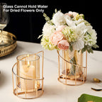 Metal Wire Candle Holder Set of 2, Glass Pillar Candle Holders Gold Decorative Tea Light Candleholders for Home Decor Table Decorations Centerpiece