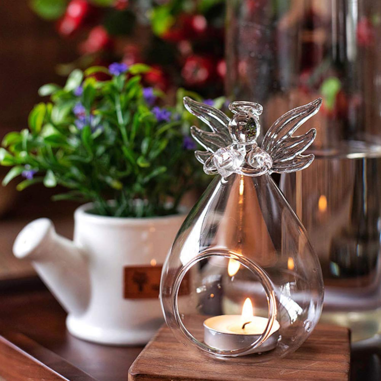 Clear Glass Angel Tealight Candle Holders Hanging Votive Candlestick Plants Flower Vase for Wedding Christmas Valentine Decor