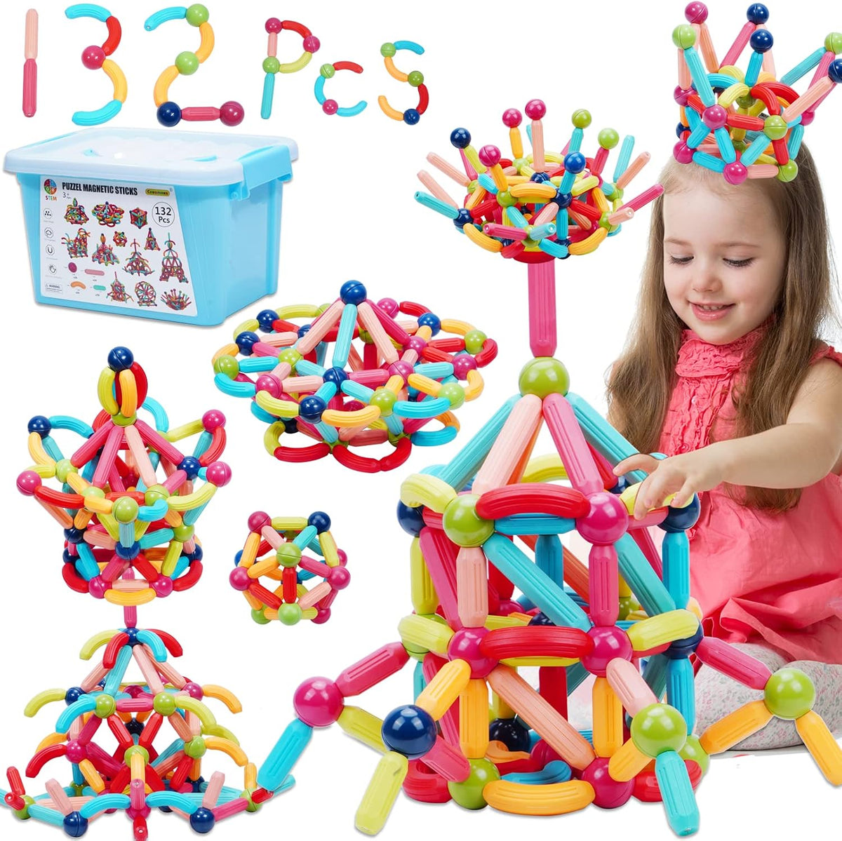 COUOMOXA Magnetic Building Blocks for Toddlers: STEM Educational Toys for 3 4 5+ Years Old Kids - Magnetic Stick Montessori Game for Family for Boys Girls