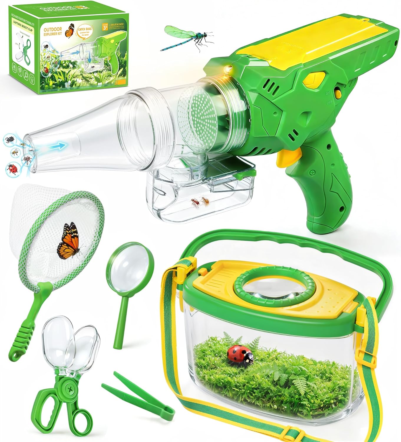 Bug Catcher for Kids Age 3-12, Bug Vacuum Catching Kit with Bug Collector | Butterfly Net Magnifying Glass Bugs Grabber Insect Catcher Tweezers, Outdoor Explorer Toys Gift for Kids