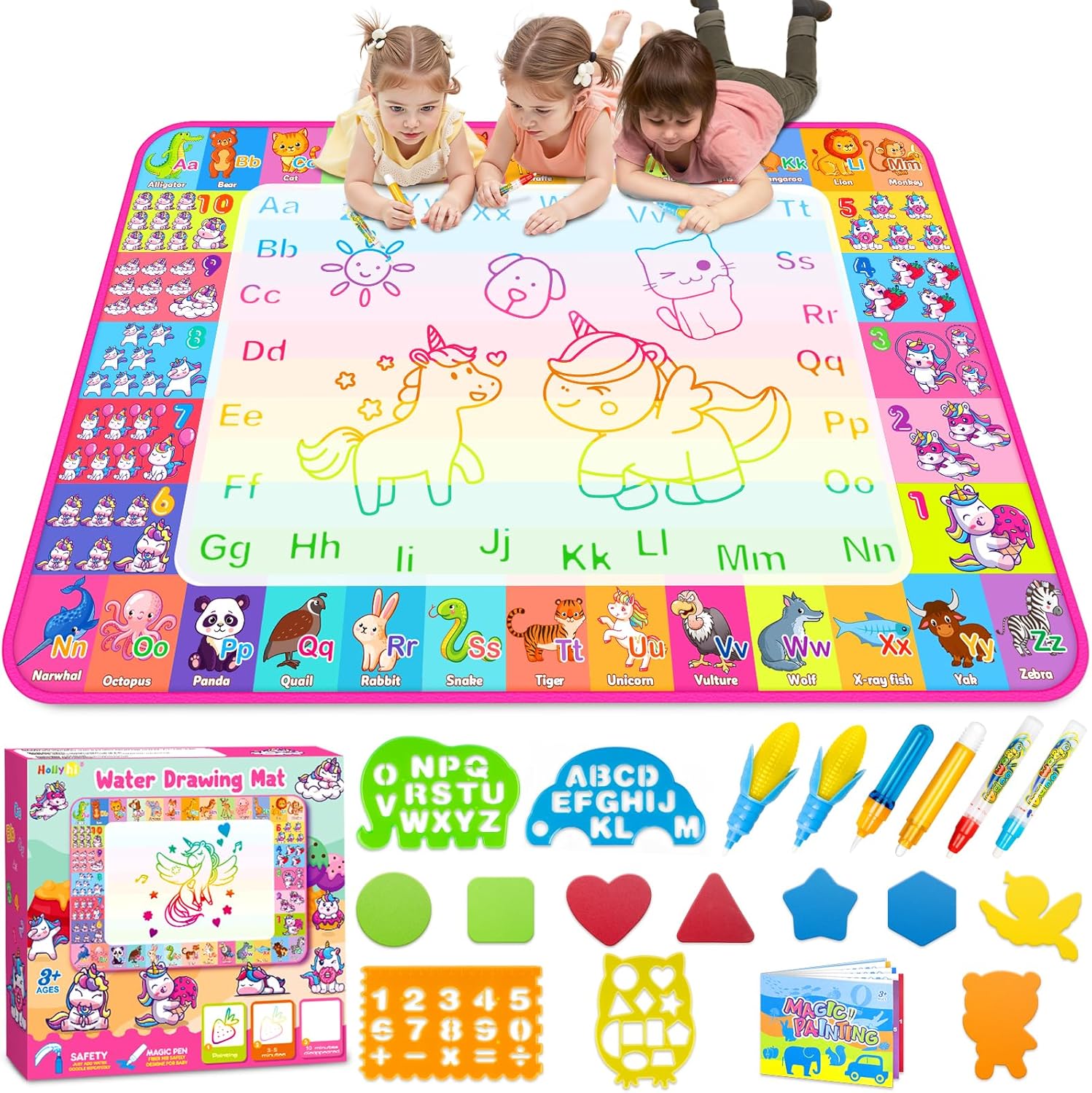Water Doodle Mat, Kids Drawing Toys for 3 4 5 Year Old Boys Girls Gifts | Reusale Princess Color Mat, Mess-Free Coloring, Educational Doodle Toy, Toddlers Birthday Gifts for Age 3 4 5 6 7 8 Year Old