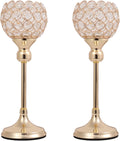 Vidisan Gold Crystal Tealight Candle Holders, Set of 2,Pillar Candle Holders Table Centerpieces for, Wedding, Home Decor，Party Housewarming Gift