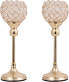 Vidisan Gold Crystal Tealight Candle Holders, Set of 2,Pillar Candle Holders Table Centerpieces for, Wedding, Home Decor，Party Housewarming Gift