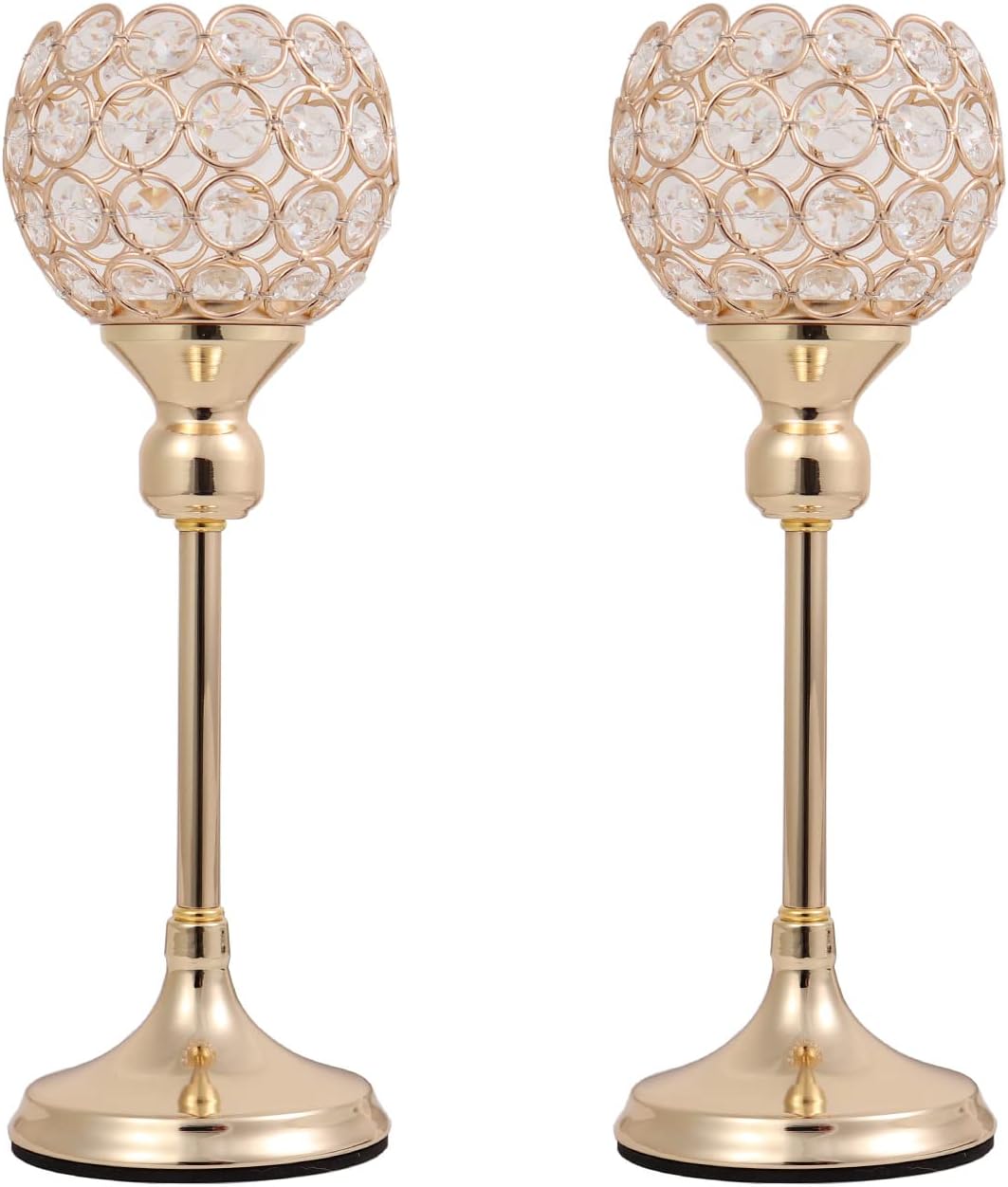 Vidisan Gold Crystal Tealight Candle Holders, Set of 2,Pillar Candle Holders Table Centerpieces for, Wedding, Home Decor，Party Housewarming Gift
