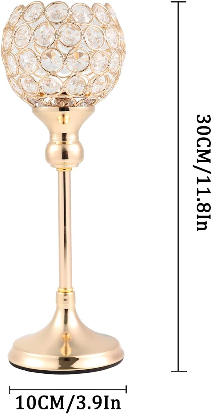 Vidisan Gold Crystal Tealight Candle Holders, Set of 2,Pillar Candle Holders Table Centerpieces for, Wedding, Home Decor，Party Housewarming Gift