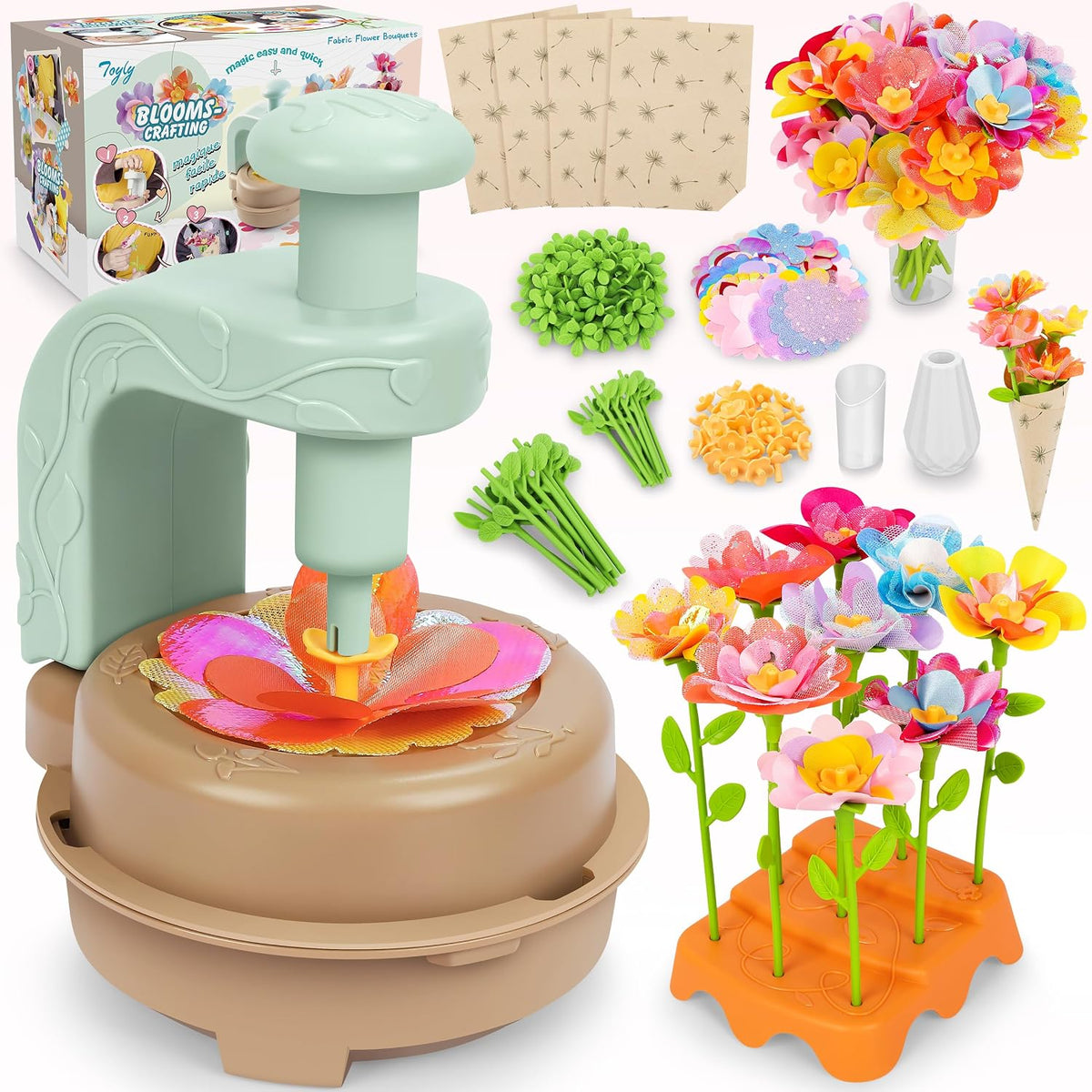 DIY Fabric Flower Bouquet Craft Kit, Educational Toy Gift Girls Toddlers 4+ | Flowers Market Toy for Kids, Build Your Flower Bouquet, Arts & Crafts for 4+ Year Toddler Girl