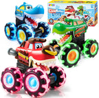 JOYIN 3 Pack Monster Truck Toy - Motion Activated Light Up Cars for Kids - Monster Glow Rover LED Wheels - Kids Boy Toys - Press and Go Dinosaur Trucks for Kids Boy Birthday Gifts