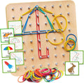 Wooden Geoboard - Montessori Toys for 3 4 5 Year Old Kids and Toddlers, Educational Toy with 30 Pattern Cards and 40 Rubber Bands to Create Figures, Brain Teaser STEM Toy Geo Board