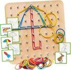 Wooden Geoboard - Montessori Toys for 3 4 5 Year Old Kids and Toddlers, Educational Toy with 30 Pattern Cards and 40 Rubber Bands to Create Figures, Brain Teaser STEM Toy Geo Board