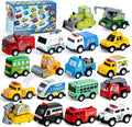 JOYIN 18 Pcs Pull Back City Cars and Trucks Toy Vehicles Set, Friction Powered Mini Cars Toys for Kids, Party Favors for Kids 3-5, Birthday Gifts for Boys and Girls, Goodie Bag Stuffers