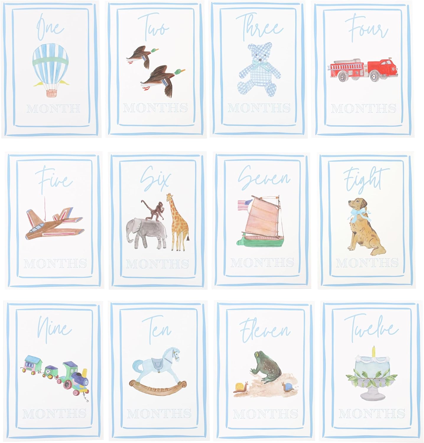 Boy Watercolor Milestone Cards,My First Monthly Milestone Cards