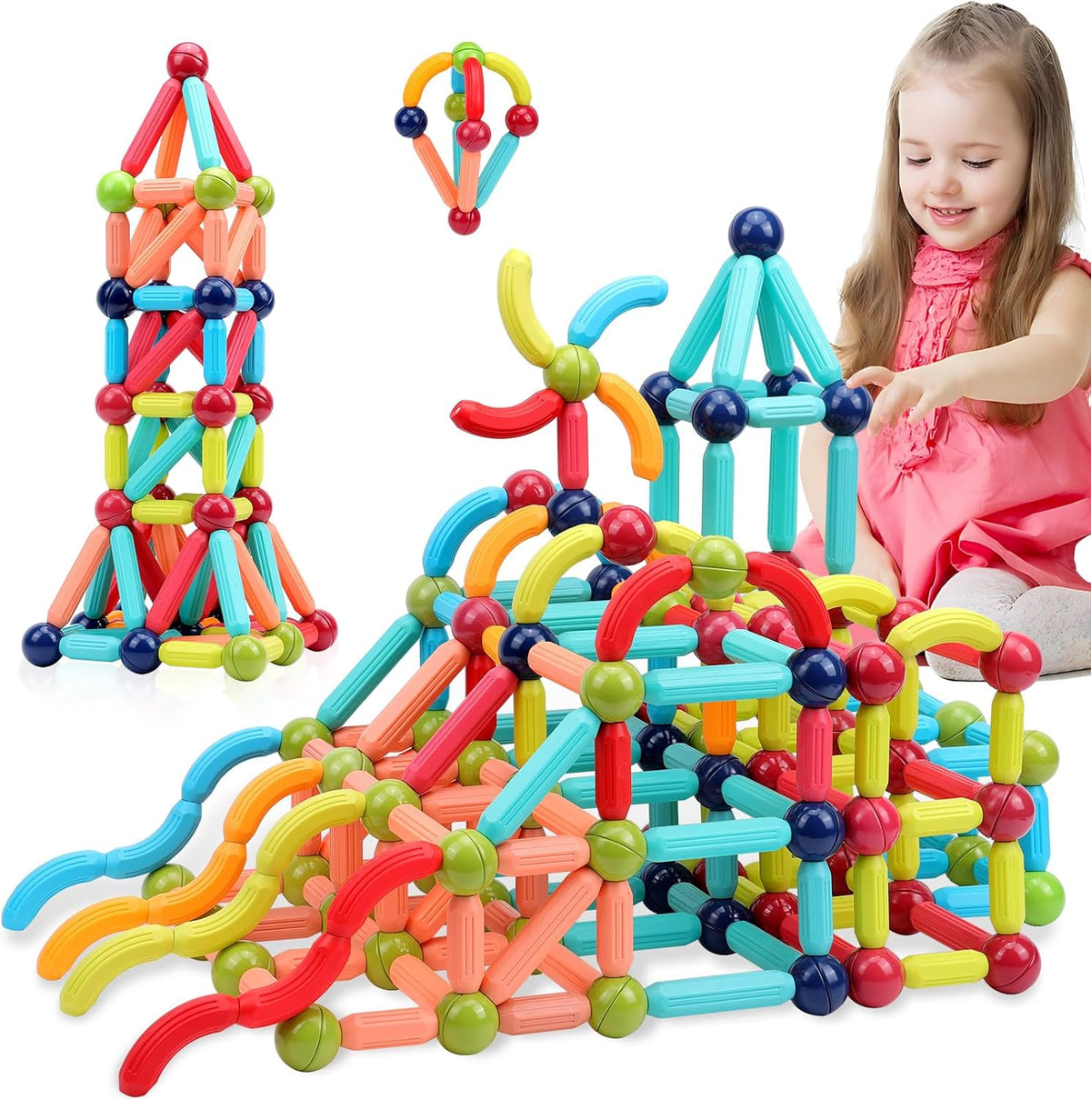 COUOMOXA Magnetic Building Blocks for Toddlers: STEM Educational Toys for 3 4 5+ Years Old Kids - Magnetic Stick Montessori Game for Family for Boys Girls