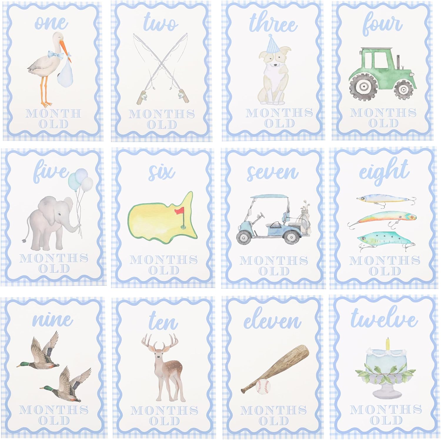 WAUAO Gingham Milestone Monthly Cards,My First Milestone Cards Photo Props | Baby Milestone Monthly Memories,Boys/Girls Photo Props
