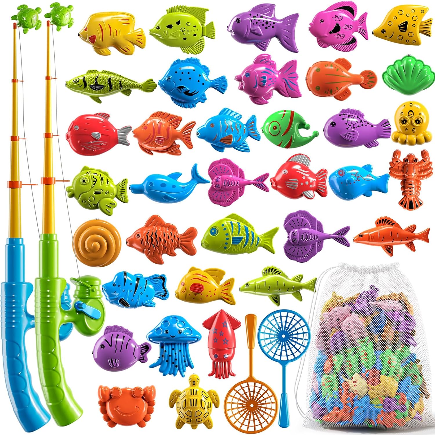 NIPLOOOW Pool Fishing Toys Games, Water Table Bathtub Toy with Inflatable Pool Pole Rod Net Plastic Floating Fish, Birthday Gifts for Kids Age 3 4 5 6 Year Old,Kids Outdoor Toys
