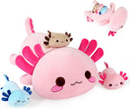 Onsoyours Axolotl Stuffed Animal Mommy 19.7" with 3 Baby Axolotl Plushies in Tummy, 4 Piece of Cute Axolotl Plush Pillow Toys for Kids Girls Boys
