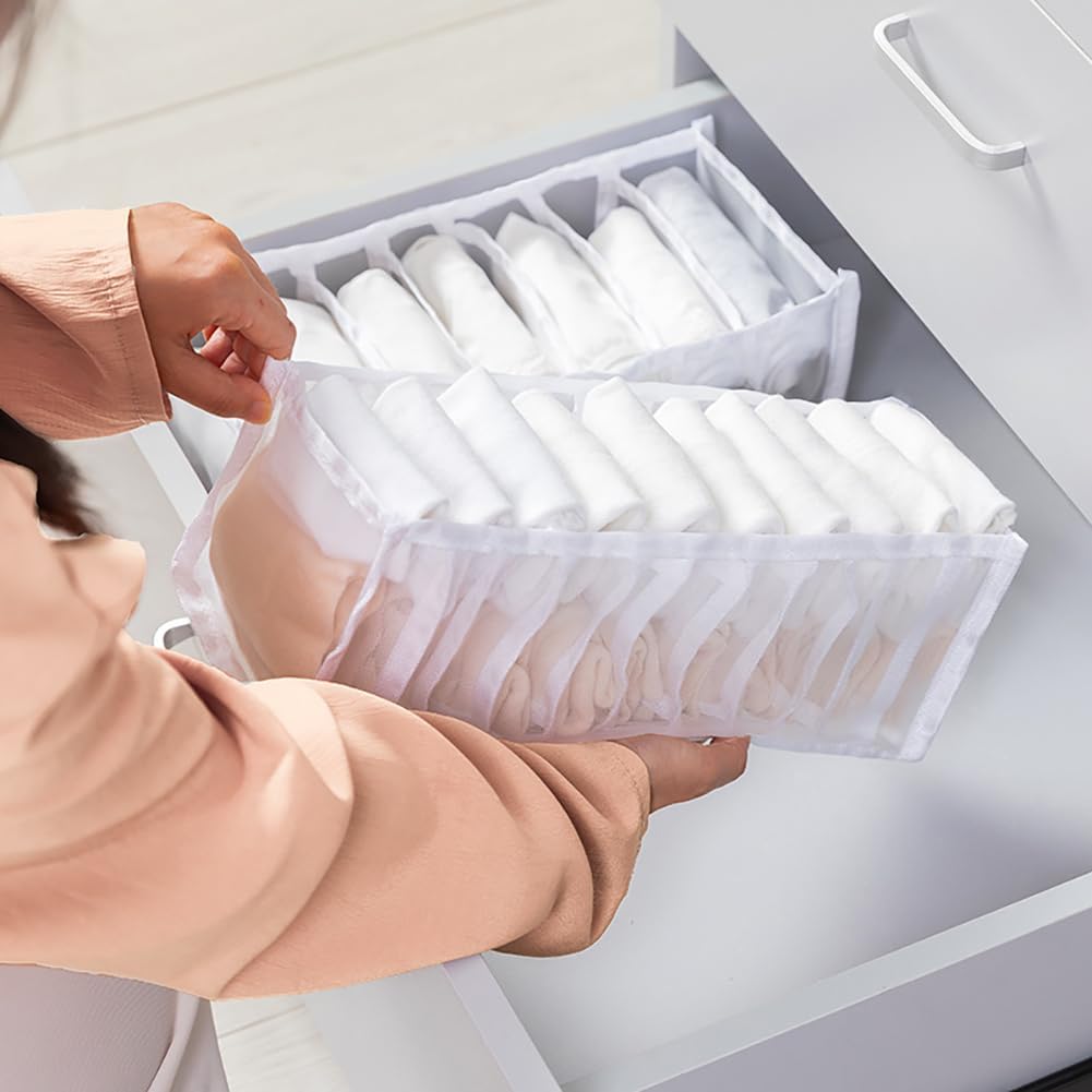 2 Pcs 11 Grids 7 Grids Underwear Drawer Organisers Sock Drawer Organizer Divider Underwear Storage Boxes Foldable Closet Dresser Drawer Organizer for Storing Socks