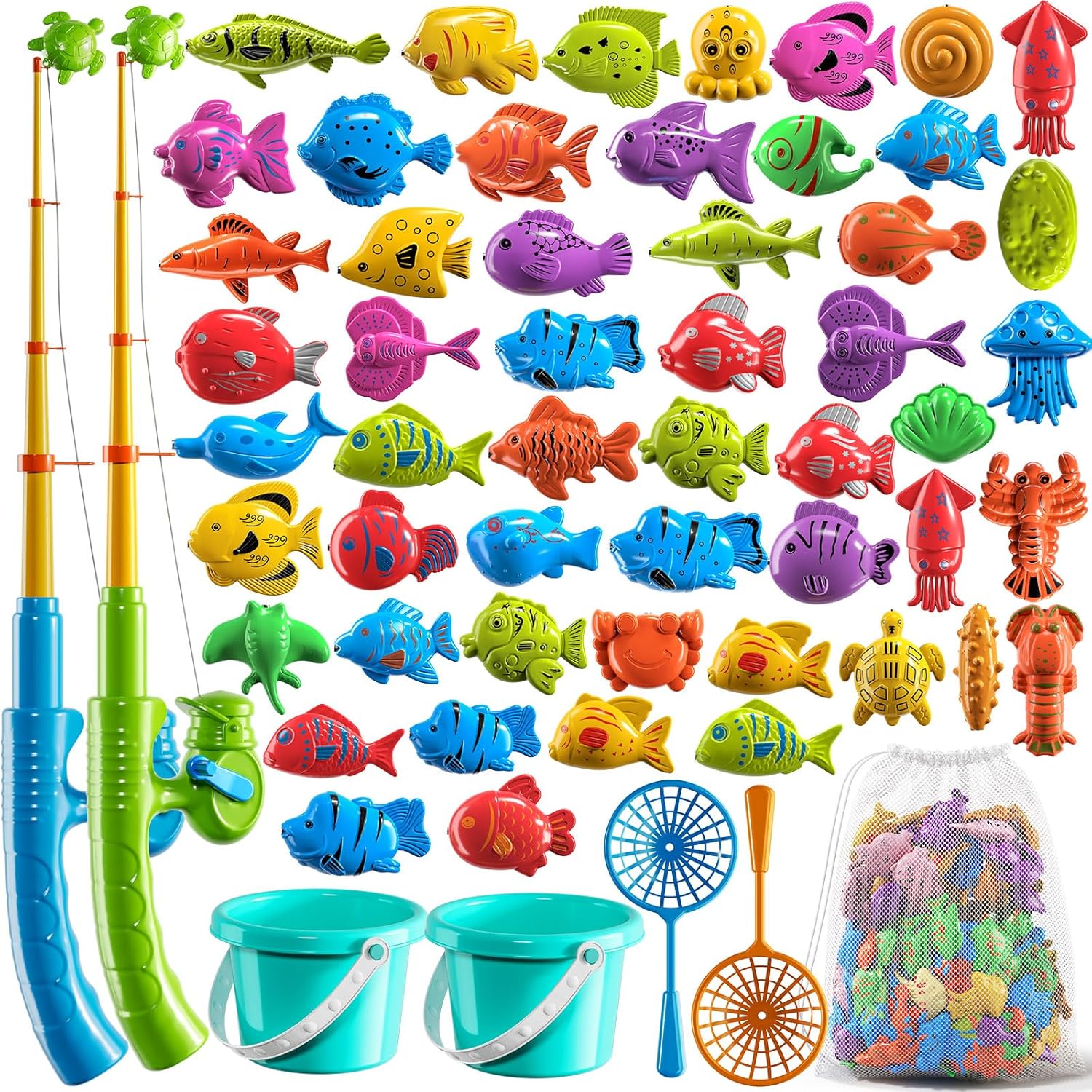 NIPLOOOW Pool Fishing Toys Games, Water Table Bathtub Toy with Inflatable Pool Pole Rod Net Plastic Floating Fish, Birthday Gifts for Kids Age 3 4 5 6 Year Old,Kids Outdoor Toys