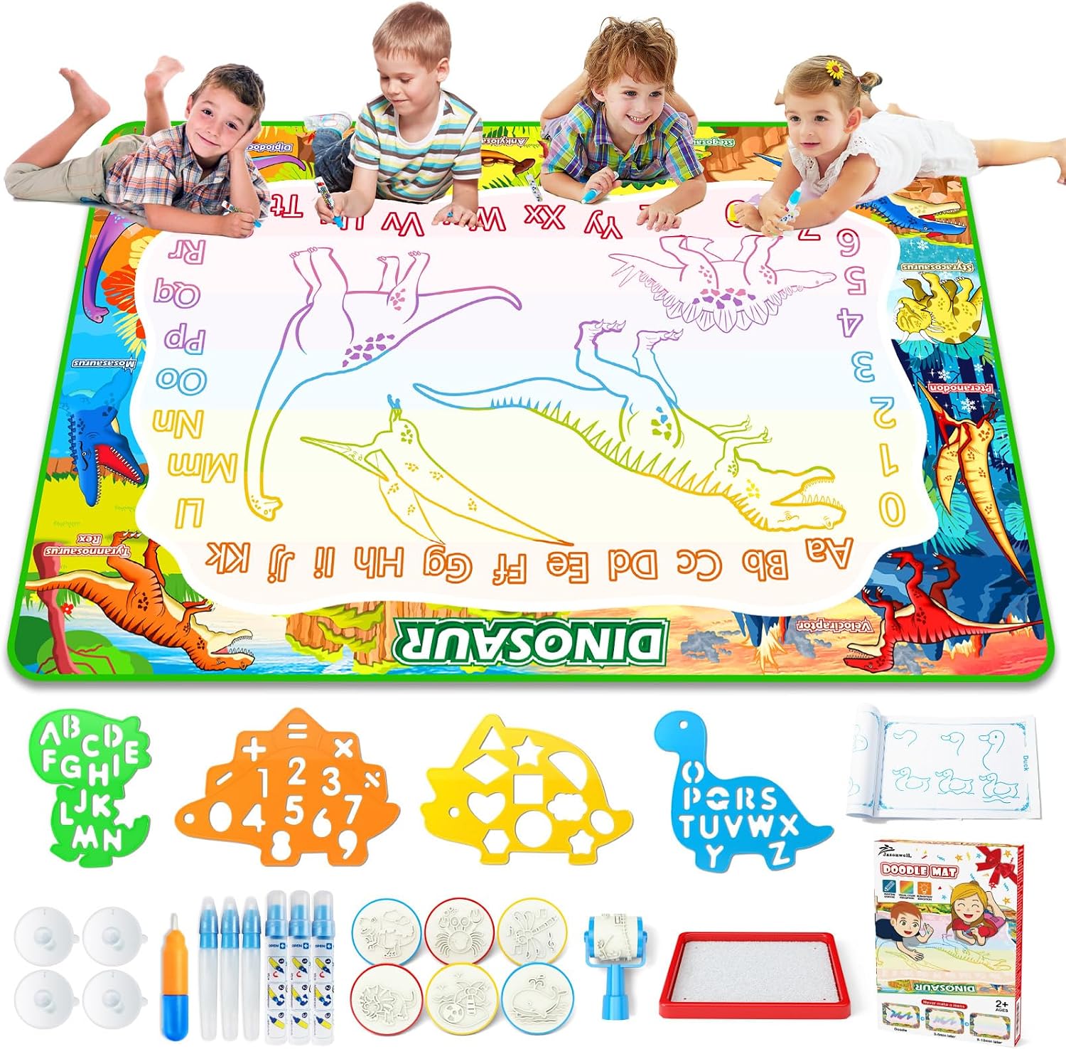 Jasonwell Aqua Water Doodle Mat 40 X 32 Inches Large Magic Drawing Doodling Mat Coloring Mat Educational Toys Christmas Birthday Gifts for Kids Toddler Boys Girls Age 2 3 4 5 6 7 8 Year Old (Alphabet)