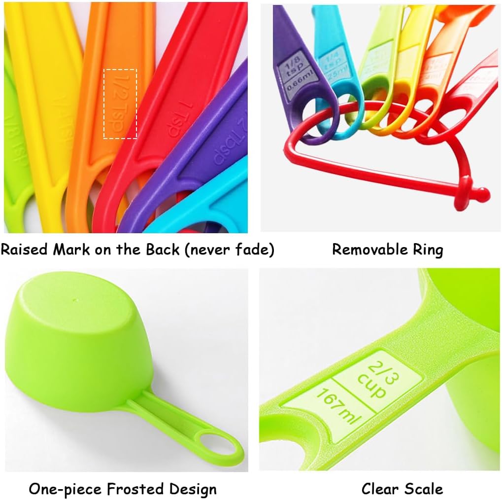 12 Piece Measuring Cups and Spoons Set, Colored Kitchen Measure Tools, Durable Nesting Cups and Spoons for Dry and Liquid, Dishwasher Safe