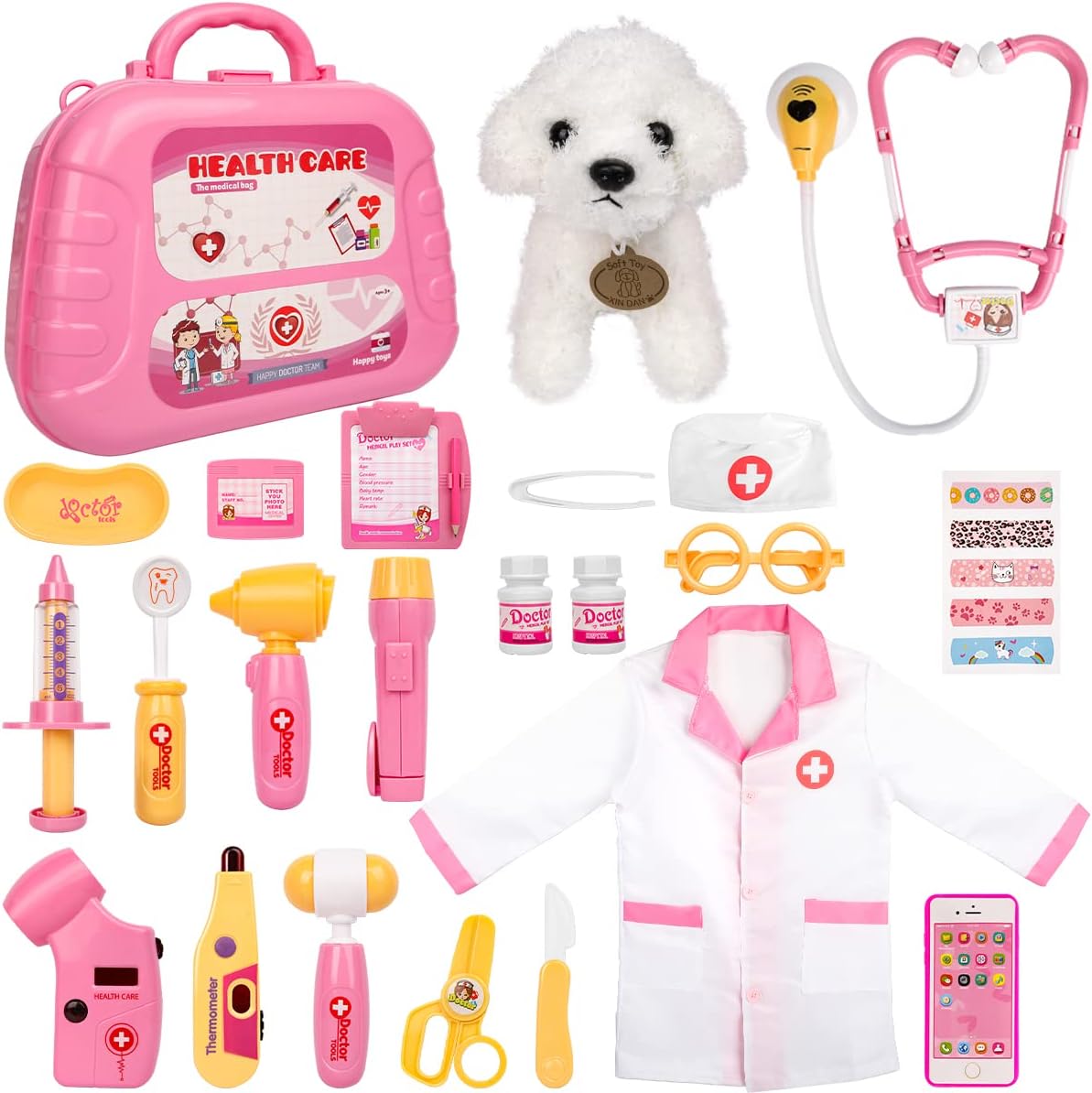 Meland Doctor Kit with Puppy for Kids, Pretend Play Toy Gift for Ages 3–6 | A gift for toddler girls birthday Christmas, Encourages caring role play, builds confidence, stays neatly organized