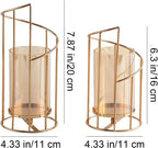 Metal Wire Candle Holder Set of 2, Glass Pillar Candle Holders Gold Decorative Tea Light Candleholders for Home Decor Table Decorations Centerpiece
