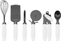 Country Kitchen 6 Pc Essentials Kitchen Stainless Steel Gadget Set Black Gun Metal with Soft Touch White Handles for Cooking