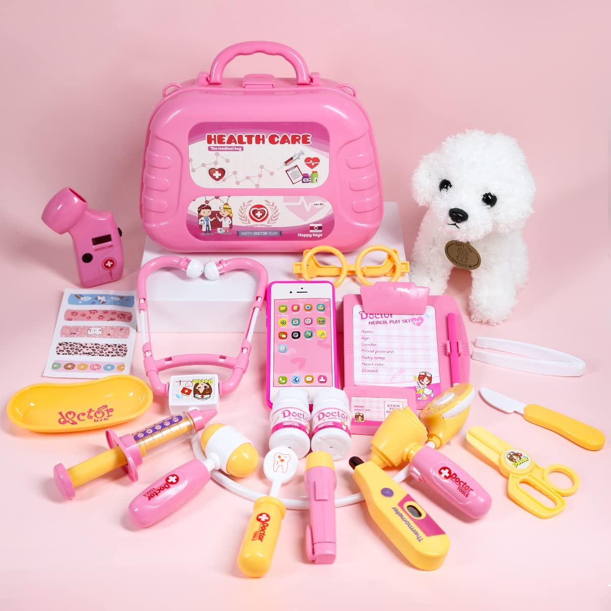 Meland Doctor Kit with Puppy for Kids, Pretend Play Toy Gift for Ages 3–6 | A gift for toddler girls birthday Christmas, Encourages caring role play, builds confidence, stays neatly organized