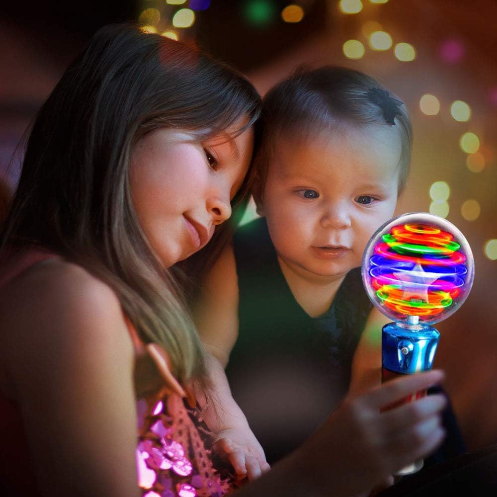 ArtCreativity Spinning Light Up Toy Wand, Autism Sensory Spinner Kids Gift | Visual Stimming Calming Spin Toy, Cause and Effect Sensory Play, Autistic Boys Girls, Ages 3+, 7.5in, 3 AA Included