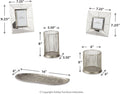 Signature Design by Ashley Dympna 5 Piece Home Décor Set with Tray, Candle Holder & Photo Frames, Silver Finish