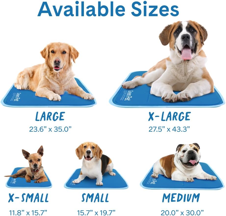 The Green Pet Shop Cool Pet Pad - Large, Blue - Self-Cooling, Pressure Activated Mat for Dogs & Cats from 46-80 lbs - Non-Toxic Gel, No Water Needed