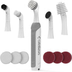 LifeBasis Cordless Rechargeable Power Scrubber Brush, White | Water-resistant Compact Scrubber with 5 Replaceable Brush Heads for Grout, Tile, Shower, Tub, Kitchen and Bathroom Cleaning