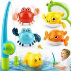 TOY Life Magnetic Fishing Bath Toy Set for Toddlers, Ages 1-3 | 7 pieces, wind-up swimmers, fishing pole and net, mold-free sealed design, fine motor play, bathtub or water table
