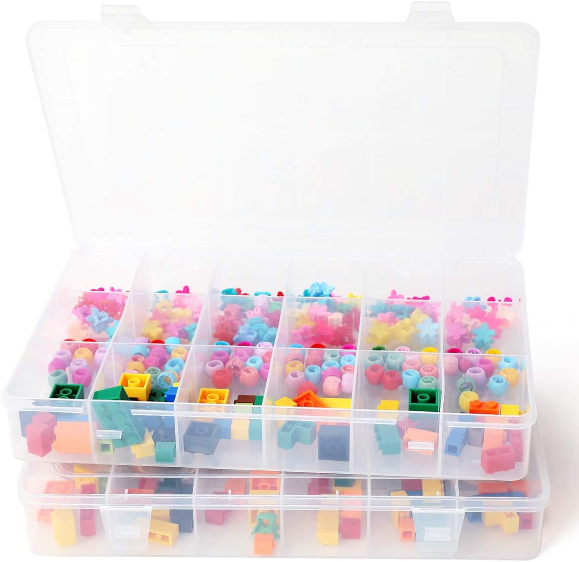 UHOUSE 2 PCS Clear Plastic Organizer Box，18 Grids Bead Storage Bins | 18 Grids Bead Organizer with Adjustable Dividers, Jewelry Storage Box, Small Clear Storage Bins, Lightweight Craft Organizer
