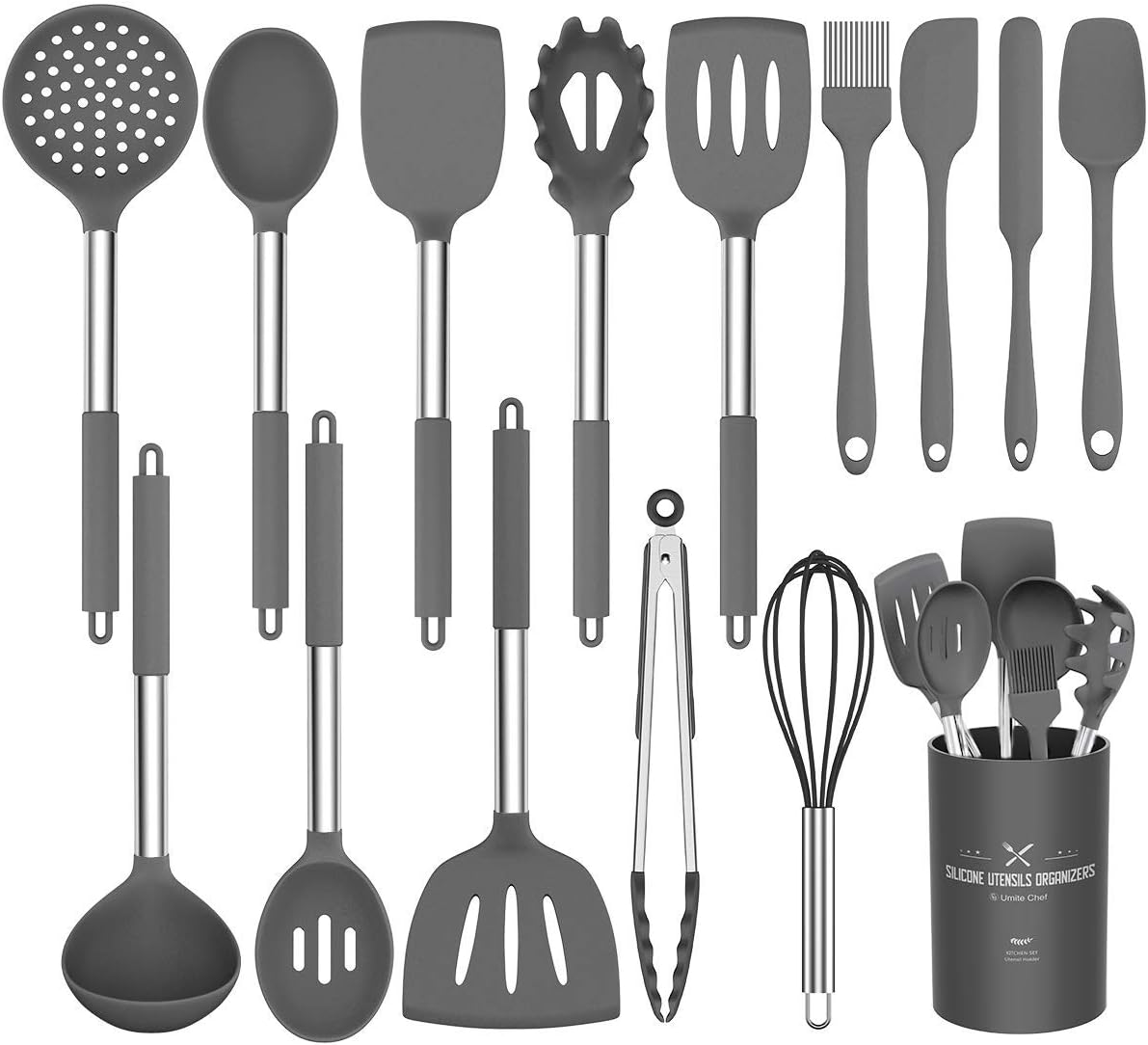 Stainless Steel Kitchen Cooking Utensil Set, Umite Chef 15 pcs Cooking Utensils - Nonstick Kitchen Utensils Cookware Set Spatula Set -Kitchen Gadgets Utensils Set, Kitchen Tools Gift