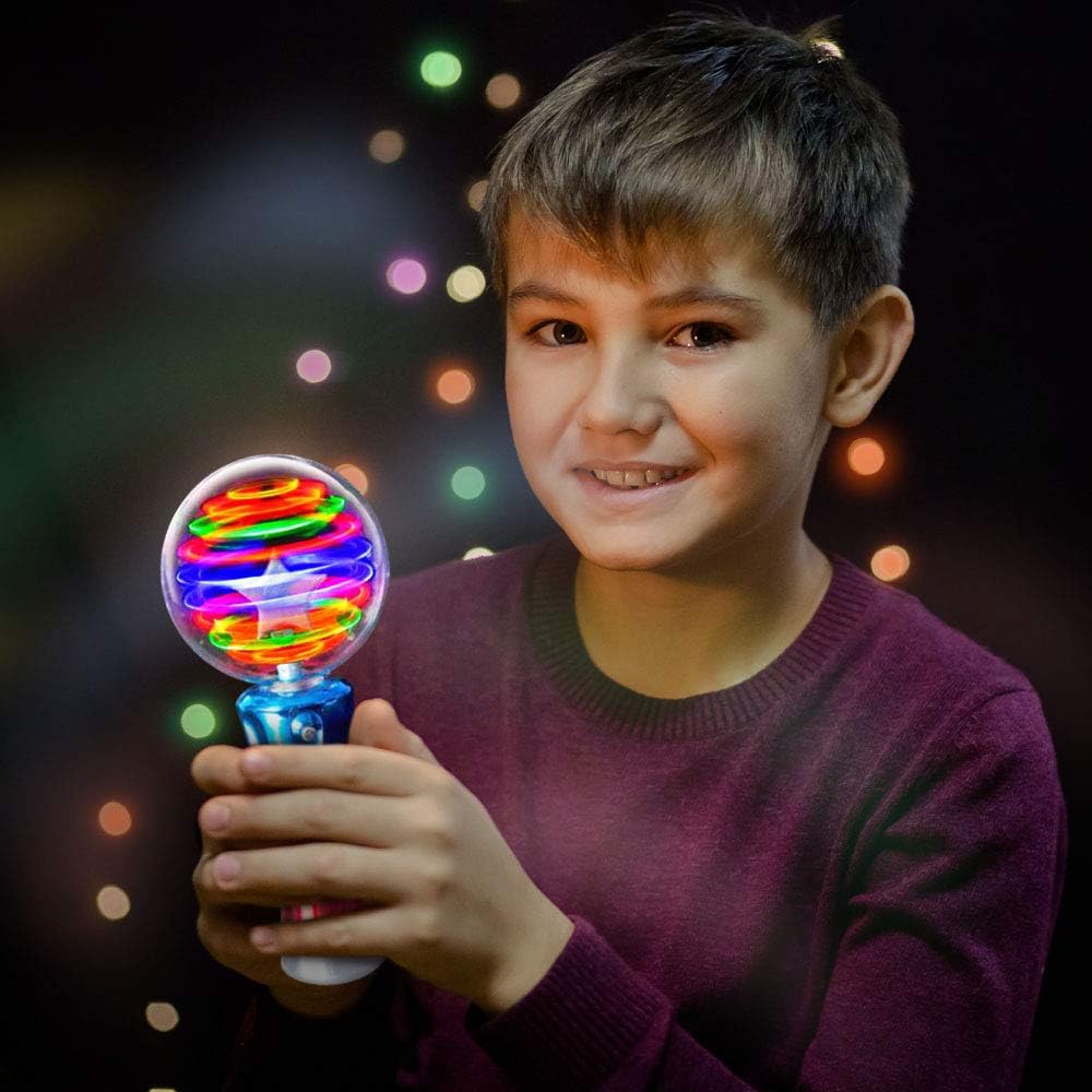 ArtCreativity Spinning Light Up Toy Wand, Autism Sensory Spinner Kids Gift | Visual Stimming Calming Spin Toy, Cause and Effect Sensory Play, Autistic Boys Girls, Ages 3+, 7.5in, 3 AA Included
