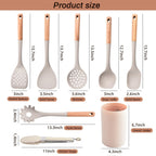 Silicone Cooking Utensils Set, 8 Piece Non-stick Utensils Spatula Set with Holder,Khaki Kitchen Utensils with Wooden Handles,Heat Resistant Cooking Set Kitchen Gadgets Gifts for Mother (Khaki)