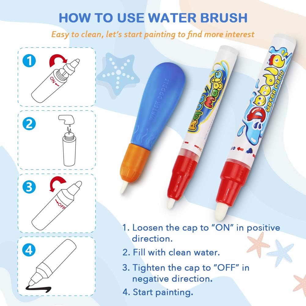 Water Doodle Mat - Kids Color Painting Toy, Gift Set for Toddlers 3-7 | Great Educational Water Doodle Mat - Toddler Painting Toy Gift with Fun Stencils, Magic Pens & Drawing Templates for Kids