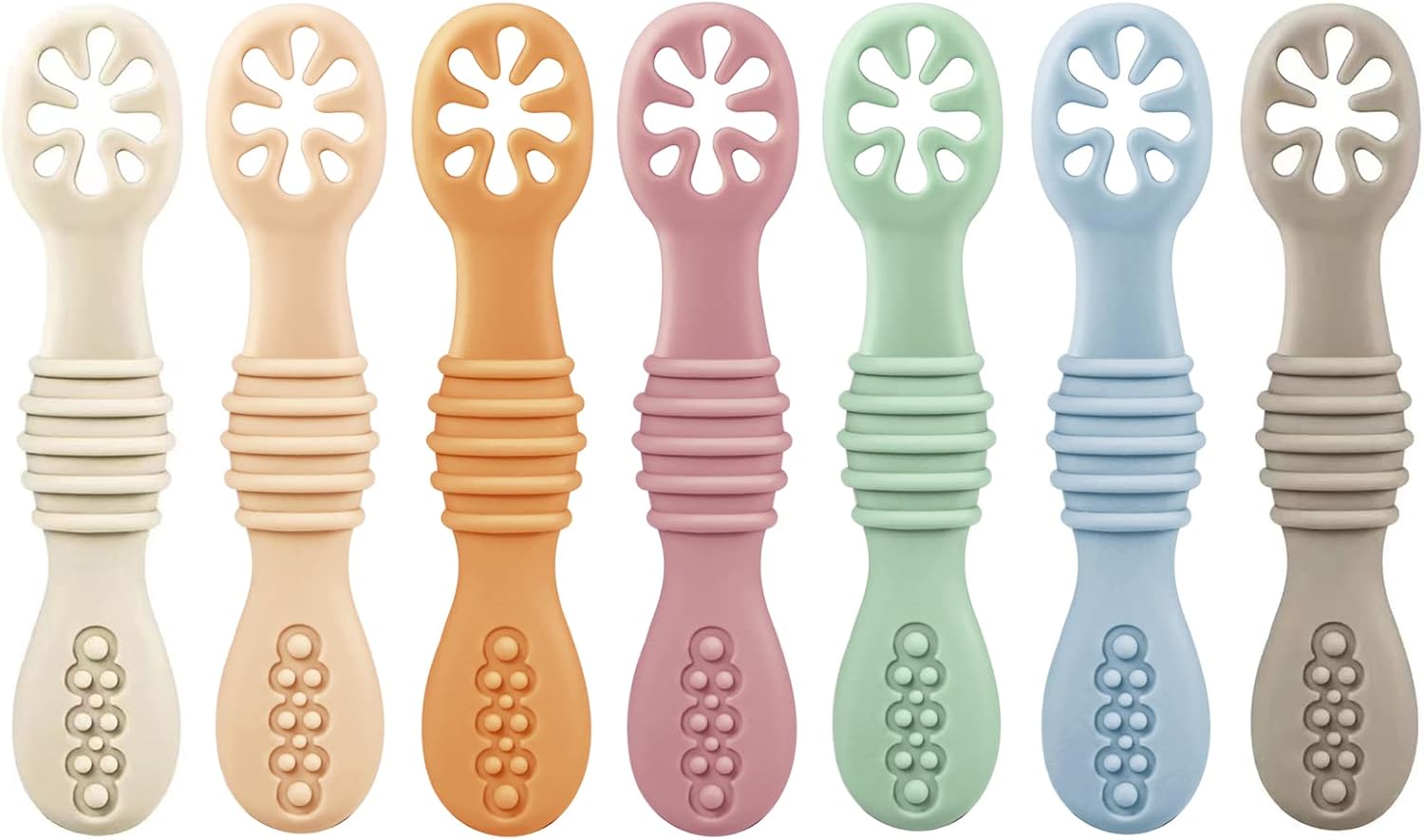 PandaEar 7 Pack Silicone Baby Feeding Spoon, Baby Led Weaning Supplies | Toddler Infant Feeding Spoon First Stage, BPA Free