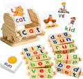 Montessori Educational Toy，Learning Activities Gift for Kid 3-6 Year | Wooden Reading Blocks Toys, Learning Activities for Preschool Kindergarten, Turning Rotating Matching Flash Card Games