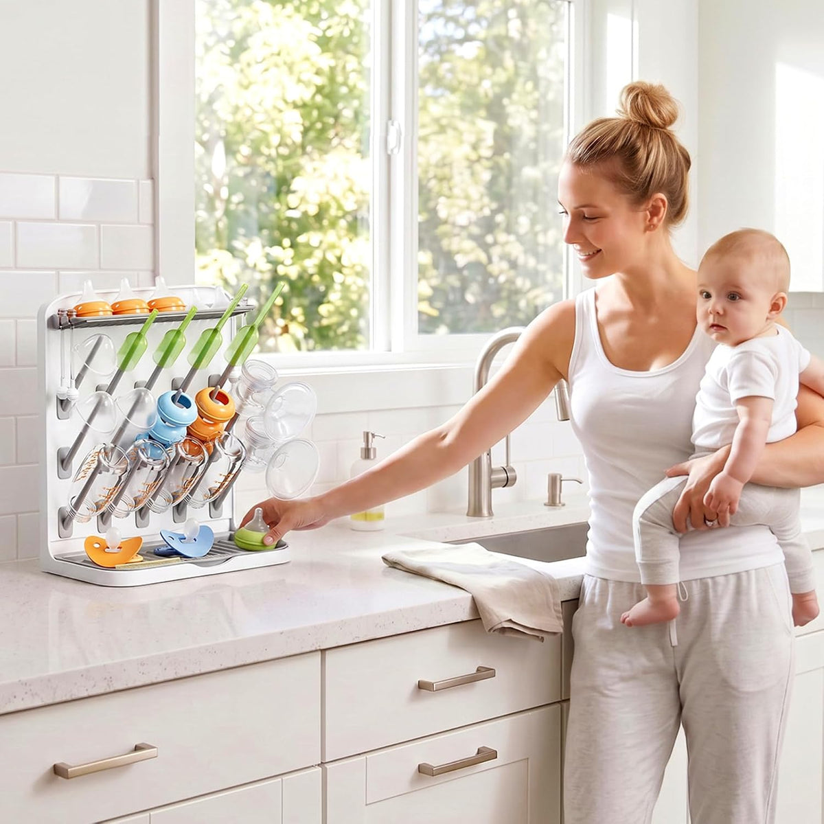 Lifewit 15-Hooks Baby Bottle Drying Rack for Countertop