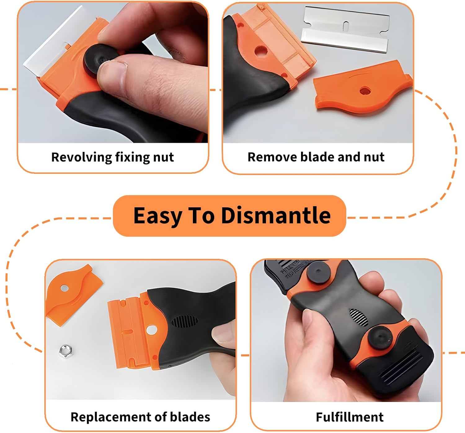 Razor Blade Scraper Tool Set, 4 Pack Paint Scrapers with 30 Plastic & 30 Metal Blades, Safe Non-Scratch Glass Scraper for Stickers & Paint