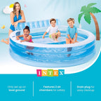 INTEX Round Family Lounge Inflatable Swimming Pool for Kids and Adults | 57190EP - Outdoor Backyard Swim Center with Built-In Bench & Drink Holders, 90in x 86in x 31in