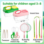 2 Sets Bug Catcher for Kids, Bug Catching Kit Gifts with Butterfly Net Toys | Built-in Magnifying Glass Bugs Box, Kids Camping Toys Bugs Collection Outdoor Explorer Kit for Age 3 4 5 6 7 8, Pink & Green