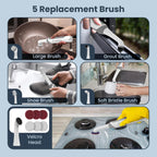 LifeBasis Cordless Rechargeable Power Scrubber Brush, White | Water-resistant Compact Scrubber with 5 Replaceable Brush Heads for Grout, Tile, Shower, Tub, Kitchen and Bathroom Cleaning
