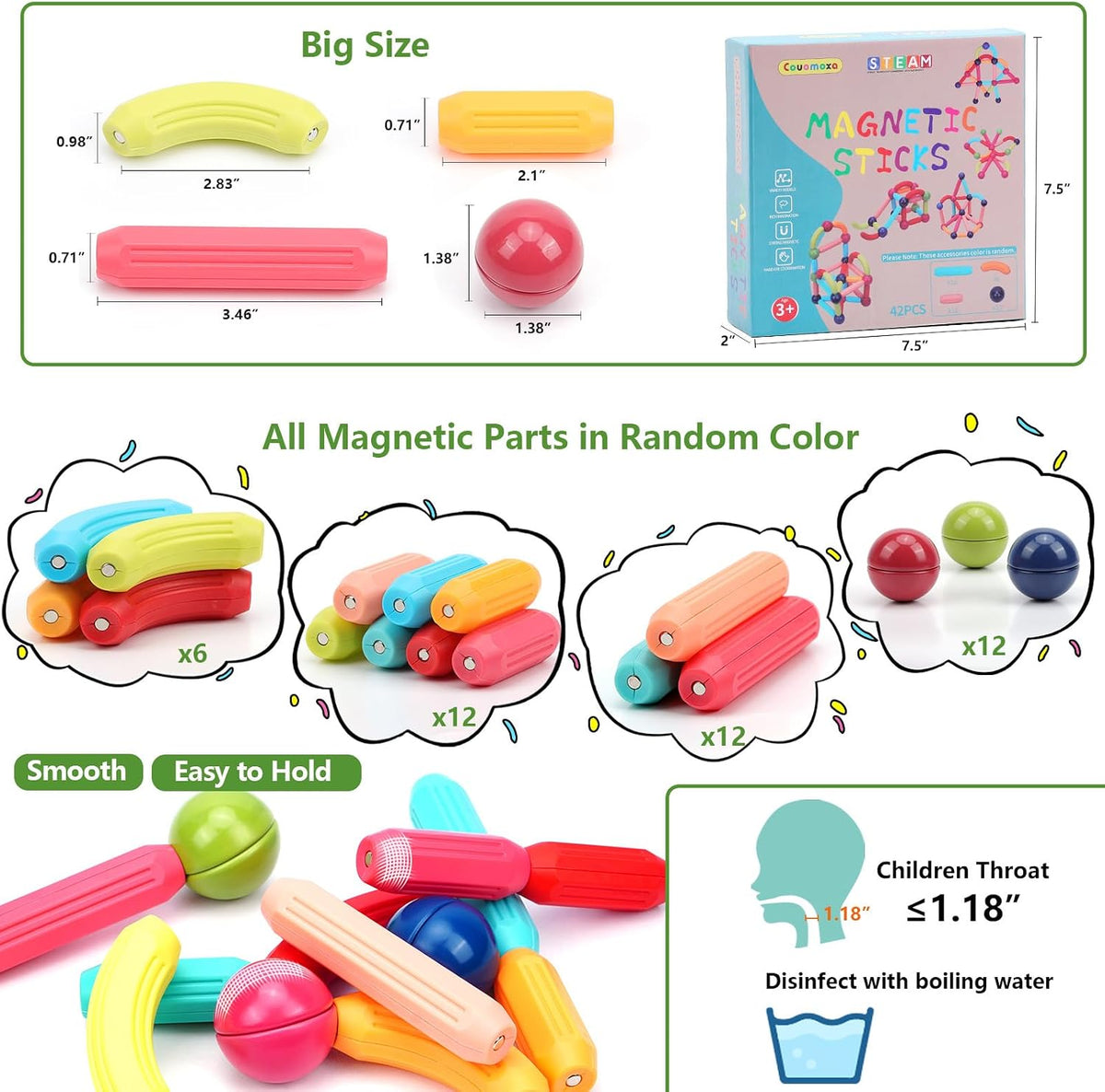 COUOMOXA Magnetic Building Blocks for Toddlers: STEM Educational Toys for 3 4 5+ Years Old Kids - Magnetic Stick Montessori Game for Family for Boys Girls