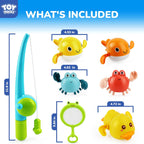 TOY Life Magnetic Fishing Bath Toy Set for Toddlers, Ages 1-3 | 7 pieces, wind-up swimmers, fishing pole and net, mold-free sealed design, fine motor play, bathtub or water table