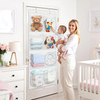 SpaceHacks Stuffed Animal Storage, Large Over the Door Organizer, White | 6 Expandable Mesh Pockets & 2 Metal Hooks, Non-Woven Fabric Hanging Plush Items Holder for Nursery, Bedroom, Playroom