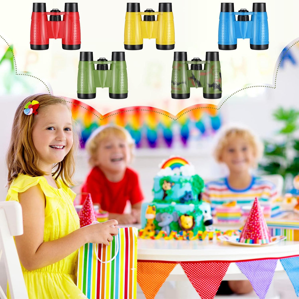 25 Pack Kids Binoculars with Compass Assorted Color | for Kids 6 Years, Neck String, Camping Adventure, Outdoor Exploration, Party Favor, Educational Gift